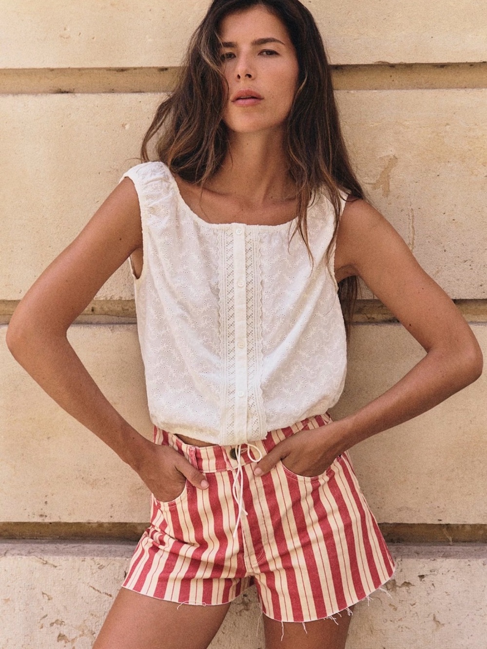 Sezane Alcyone White Embroidered Top/Shirt